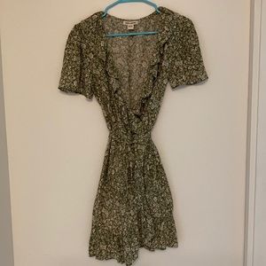 Green Floral Print Billabong Wrap Dress